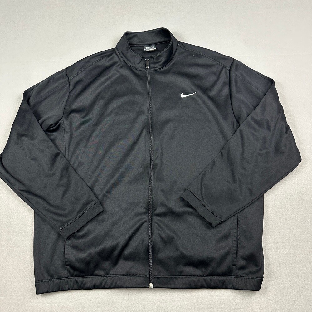 Nike Golf Jacket Men 2XL Black Solid Full Zip Pockets Swoosh Cover Up XXL *